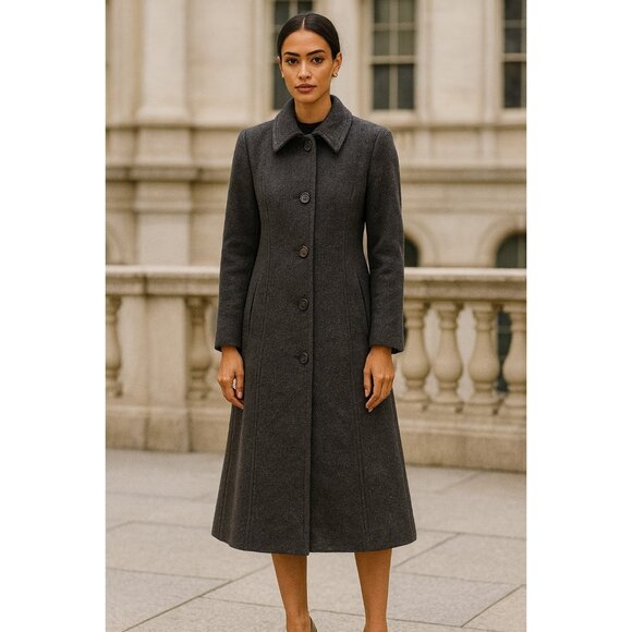 Calvin Klein Wool Long Coat Women’s Sze 4 Charcoal Gray Button Front Classic - Picture 1 of 15
